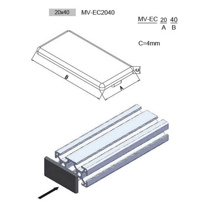 TAPPO profilato 20x40 mm